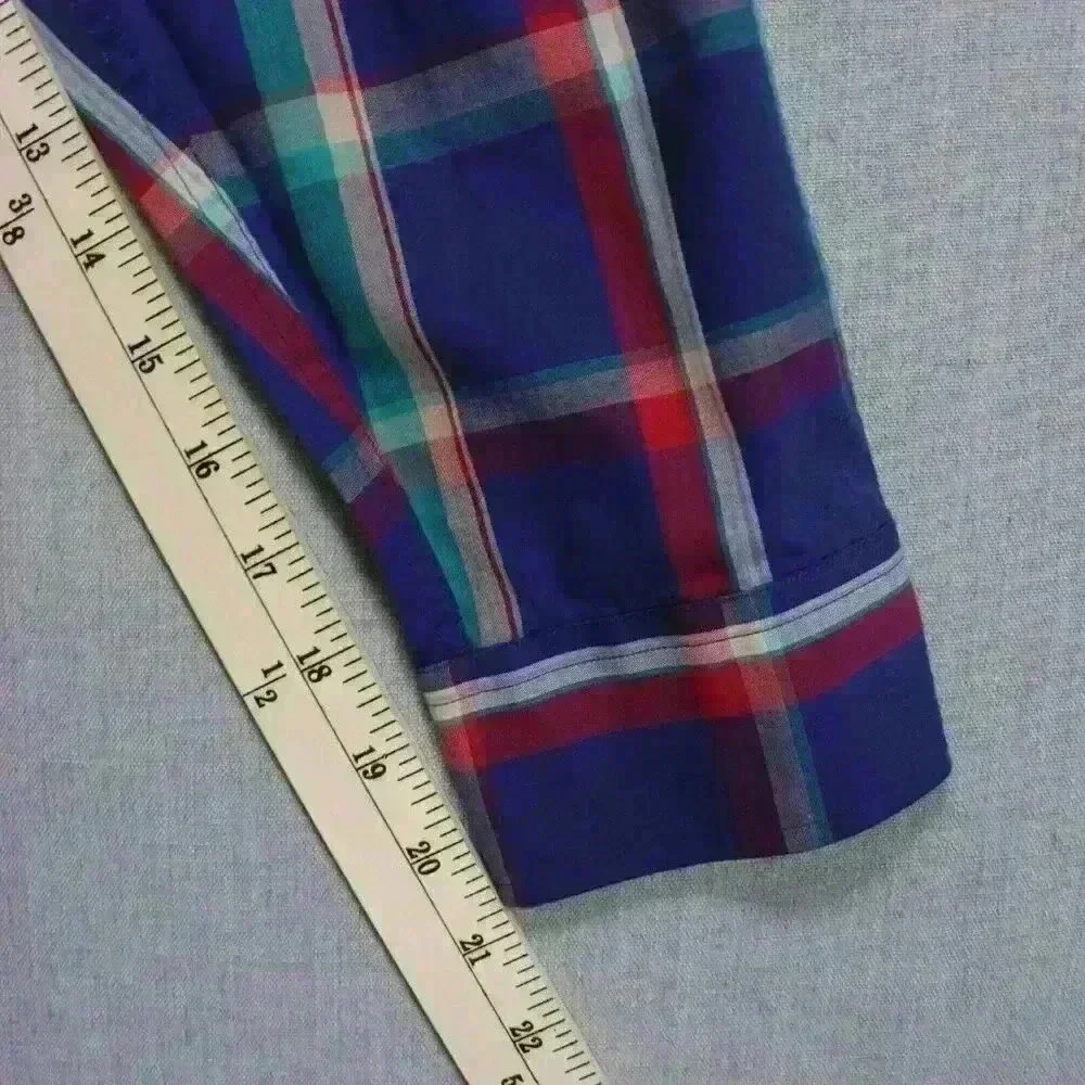 Vintage Plaid Button Down Men's L Tall Long Sleeve Shirt Multicolor Cotton Blend
